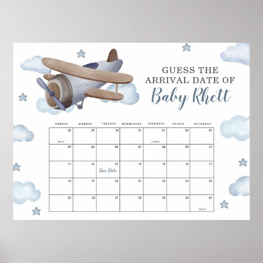Blue Airplane Shower eens Baby-vervaldatum kalende Poster (Voorkant)