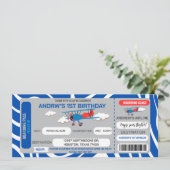 Blue Airplane Ticket Uitnodiging voor verjaardagsf (Staand voorkant)