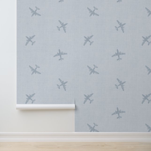 Blue Airplane Travel Baby Nursery Behang (Applicatie)