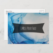 Blue Alcohol Ink Abstract Art "I Miss Your Face" Briefkaart (Voorkant / Achterkant)