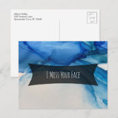 Blue Alcohol Ink Abstract Art "I Miss Your Face" Briefkaart (Voorkant / Achterkant)