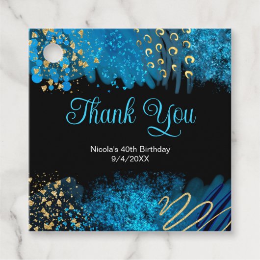 Blue Alcohol Ink Birthday Party Bedankjes Labels (Voorkant)