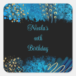 Blue Alcohol Ink Birthday Party Vierkante Sticker