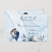 Blue Alcohol Ink Bride & Groom Wedding RSVP Kaarte Save The Date (Voorkant / Achterkant)