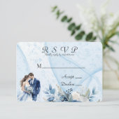 Blue Alcohol Ink Bride & Groom Wedding RSVP Kaarte Save The Date (Staand voorkant)