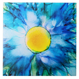 Blue Alcohol Ink Flower Tegeltje