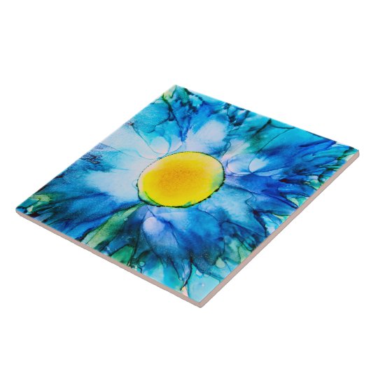Blue Alcohol Ink Flower Tegeltje (Zijkant)