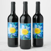 Blue Alcohol Ink Flower Wijn Etiket (Flessen)
