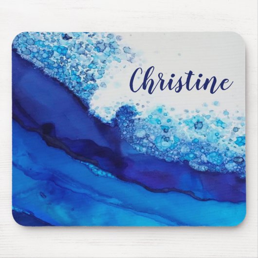 Blue Alcohol Ink Modern Simple Elegant Name Muismat (Voorkant)