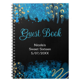 Blue Alcohol Ink Sweet 16 Birthday Guest Book Notitieboek