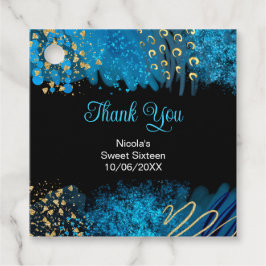 Blue Alcohol Ink Sweet 16 Birthday Party Bedankjes Labels