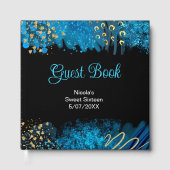 Blue Alcohol Ink Sweet 16 Birthday Party Gastenboek (Voorkant)
