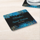 Blue Alcohol Ink Sweet 16 Birthday Party Kartonnen Onderzetters (Schuin)