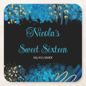 Blue Alcohol Ink Sweet 16 Birthday Party Kartonnen Onderzetters (Voorkant)