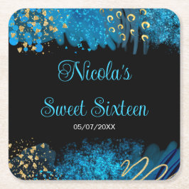 Blue Alcohol Ink Sweet 16 Birthday Party Kartonnen Onderzetters