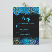 Blue Alcohol Ink Sweet 16 Birthday Party RSVP (Staand voorkant)