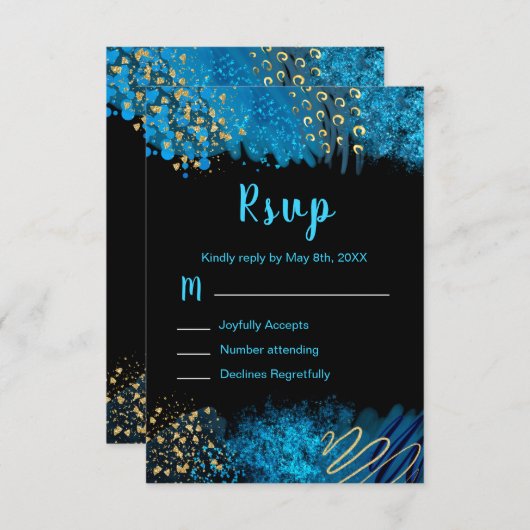 Blue Alcohol Ink Sweet 16 Birthday Party RSVP (Voorkant / Achterkant)