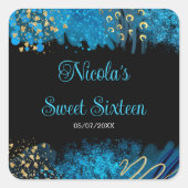 Blue Alcohol Ink Sweet 16 Birthday Party Vierkante Sticker (Voorkant)