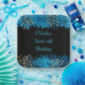 Blue Alcohol Ink Sweet 16 Verjaardagsfeest Papieren Bordje (Feest)