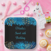 Blue Alcohol Ink Sweet 16 Verjaardagsfeest Papieren Bordje (Feest)