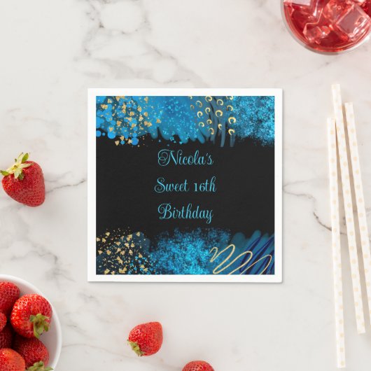 Blue Alcohol Ink Sweet 16 Verjaardagsfeest Servet (Insitu)
