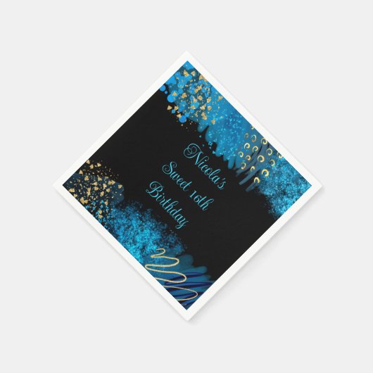 Blue Alcohol Ink Sweet 16 Verjaardagsfeest Servet (Hoek)