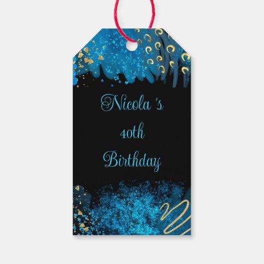 Blue Alcohol Ink verjaardagsfeestje Cadeaulabel (Achterkant)