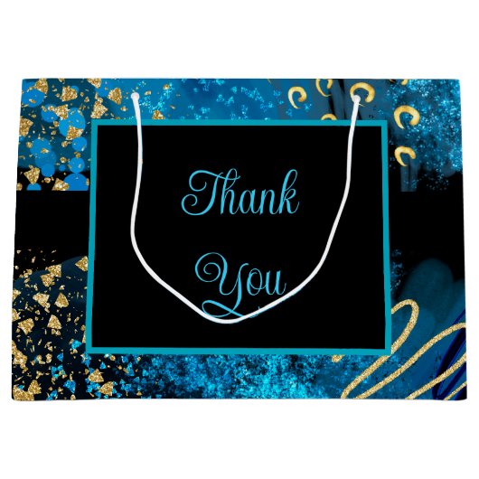 Blue Alcohol Ink verjaardagsfeestje Groot Cadeauzakje (Voorkant)