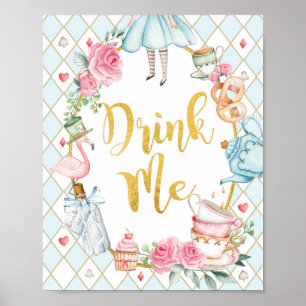 Blue Alice in Wonderland DRINK ME Party Sign Poster