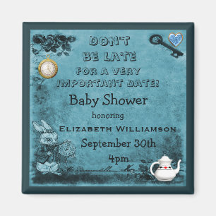 Blue Alice in Wonderland Save The Date Baby shower Magneet