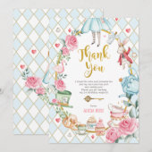 Blue Alice in Wonderland Tea Party Hartelijk dank Kaart (Voorkant / Achterkant)