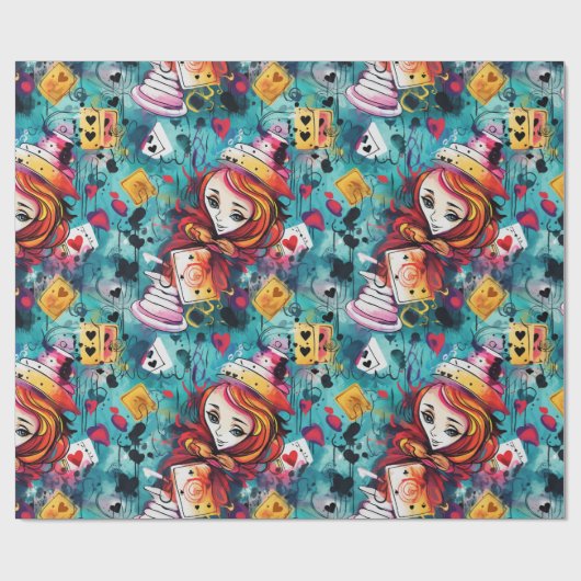 Blue Alice Tea Party thema Cadeaupapier (Vlak)