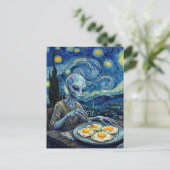 Blue Alien Eating Fried Eggs Faux Van Gogh Briefkaart (Staand voorkant)