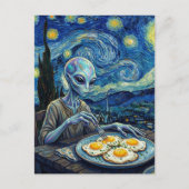 Blue Alien Eating Fried Eggs Faux Van Gogh Briefkaart (Voorkant)