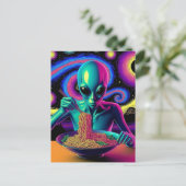 Blue Alien Eating Noodles  Briefkaart (Staand voorkant)