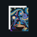 Blue Alien Eating Ramen Briefkaart<br><div class="desc">An alien eating a bowl of noodles with eggs and veggies fantasy scifi art</div>
