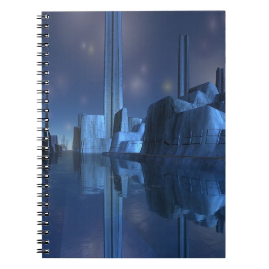 Blue Alien Harbour City Spiral Notebook Notitieboek (Voorkant)
