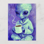 Blue Alien met een kopje koffie Briefkaart (Voorkant)
