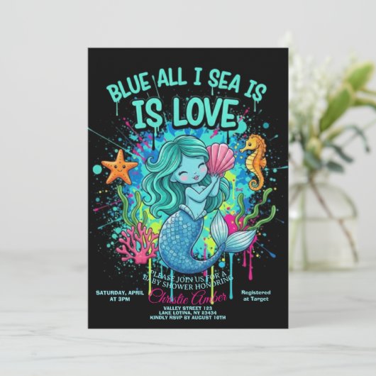Blue All I Sea is Love Bridal Shower Invitation Kaart (Staand voorkant)