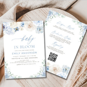 Blue All in One Boy Baby in Bloom Baby shower Kaart