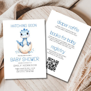Blue All in One Dinosaur Hatching Soon Baby shower Kaart