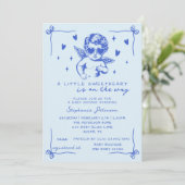 Blue All In One Valentine Cupid Boy Baby Shower Kaart (Staand voorkant)
