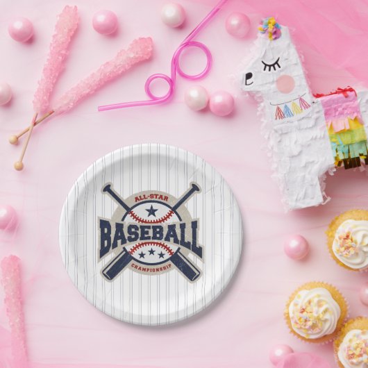 Blue All Star Sport Baseball Verjaardagsfeest Papieren Bordje (Feest)