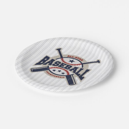 Blue All Star Sport Baseball Verjaardagsfeest Papieren Bordje (Gekanteld)