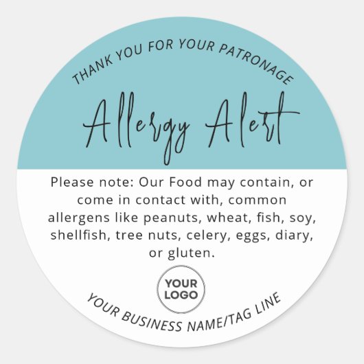 Blue Allergy Food Warning Alert Ronde Sticker (Voorkant)