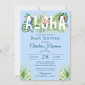 Blue Aloha Flamingo Tropical Birds Boy Baby shower Kaart (Voorkant)