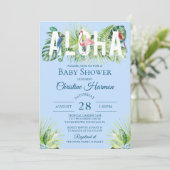 Blue Aloha Flamingo Tropical Birds Boy Baby shower Kaart (Staand voorkant)