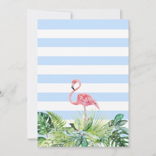 Blue Aloha Flamingo Tropical Birds Boy Baby shower Kaart (Achterkant)