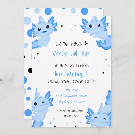 Blue Alotl Fun Party Axolotl Verjaardag Kaart (Voorkant / Achterkant)