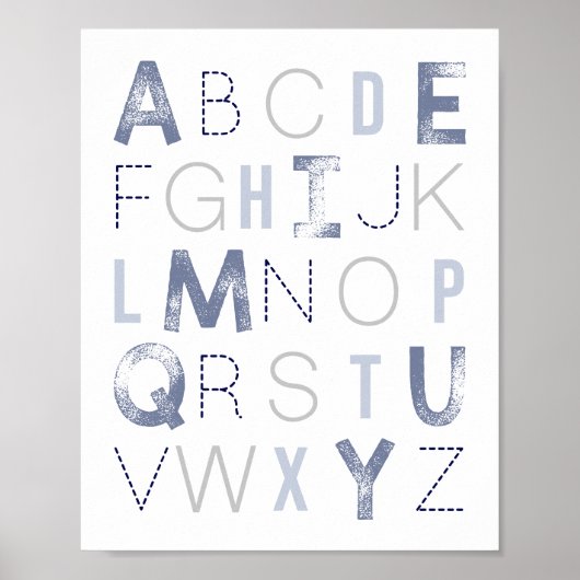 Blue Alphabet ABC Boy Nursery Decor Poster (Voorkant)